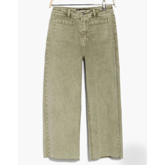 Vigoss Dylan Raw Edge Wide Leg Jean Sz 31 10 Olive Green Retro Boho 100% Cotton - Picture 2 of 13